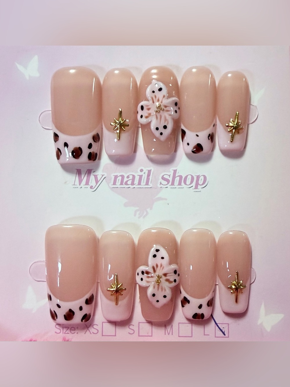 Neutral Pink Floral & Leopard Press-On Nail Set